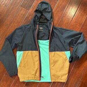 Billabong Black, Teal, and Tan Windbreaker